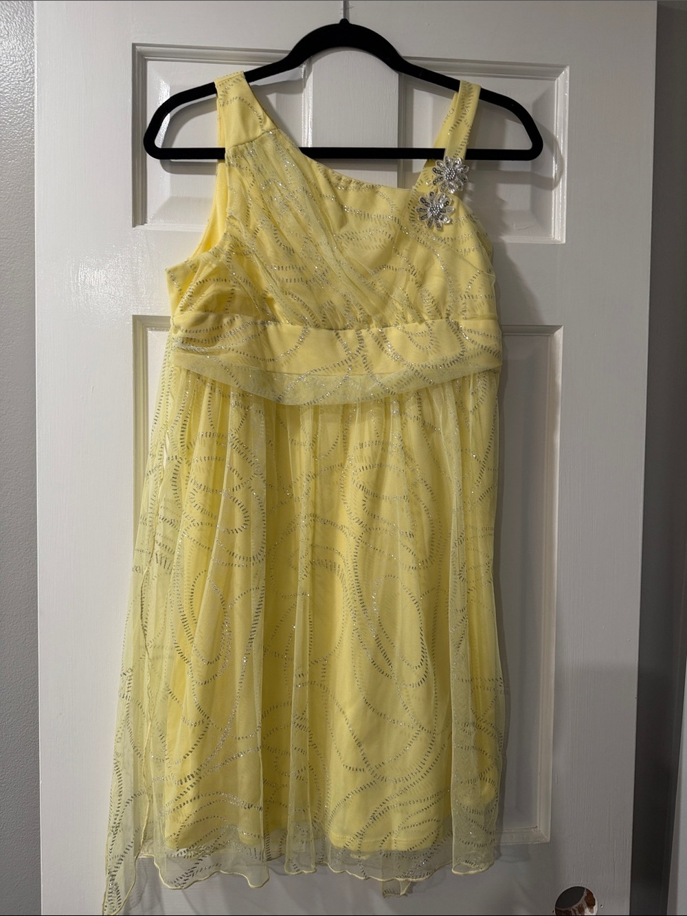 Yellow One-Shoulder Sparkle Tulle Dress for Girls